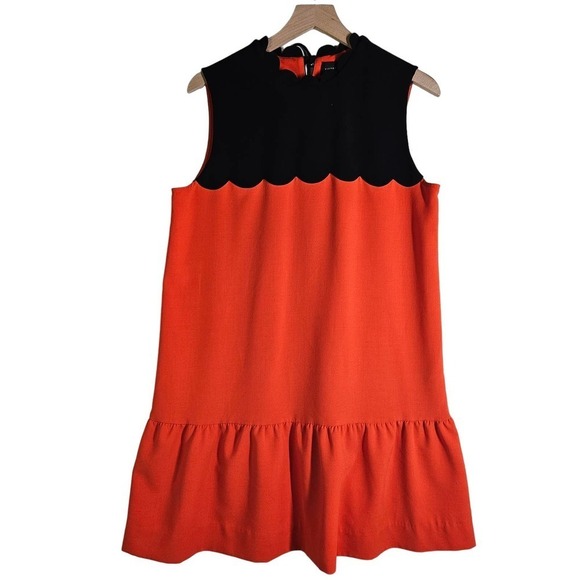 Victoria Beckham x Target Scalloped Shift Peplum Dress L Orange Black Sleeveless - Picture 2 of 12
